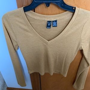 Windsor Long-Sleeve V-Neck Mustard Crop Top